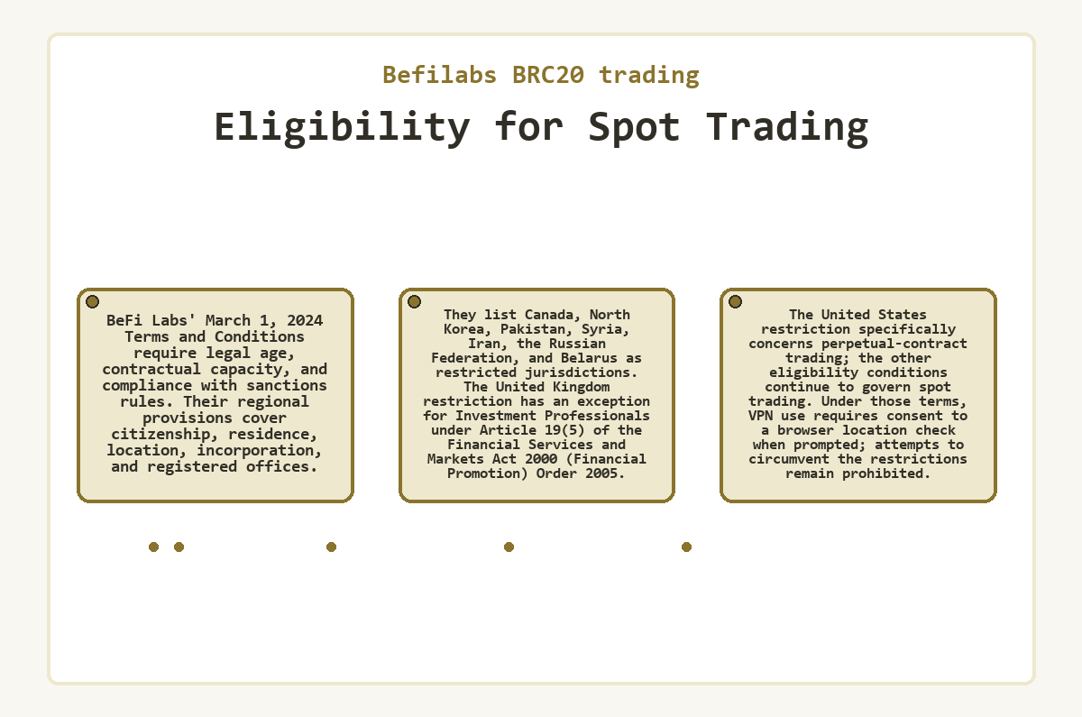 Visual outline: Befilabs BRC20 trading - Eligibility for Spot Trading
